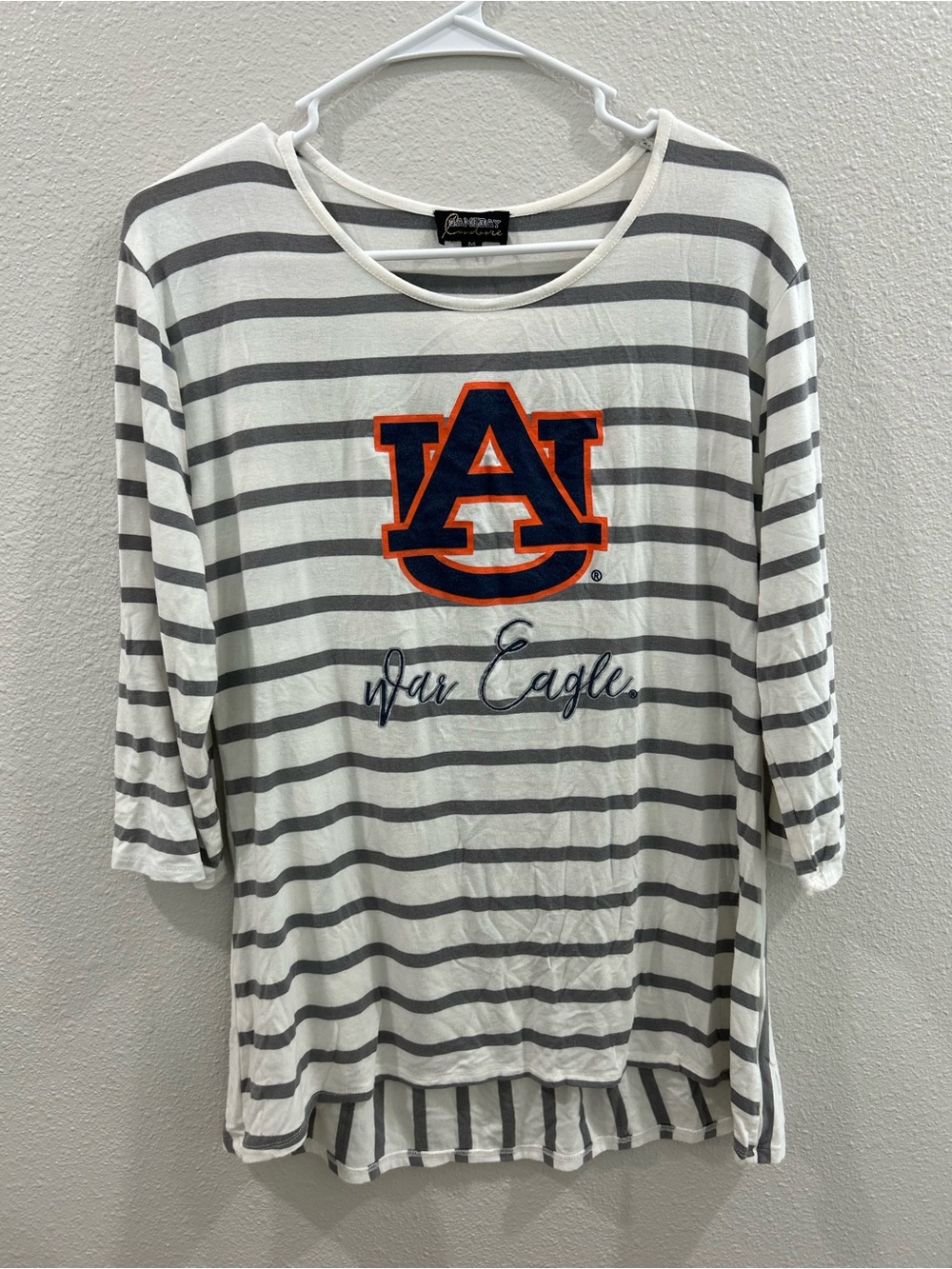 Auburn Striped 'War Eagle' Long Sleeve Tee - White & Gray